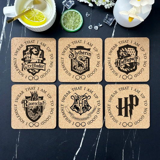 Harry Potter-Themed Cork Coasters – Eco-Friendly Hogwarts Drink Mats (Set of 6)