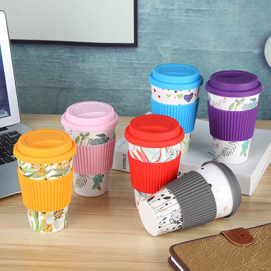 400ml Eco-Friendly Bamboo Fiber Coffee Mug | Reusable Travel Cup with Lid