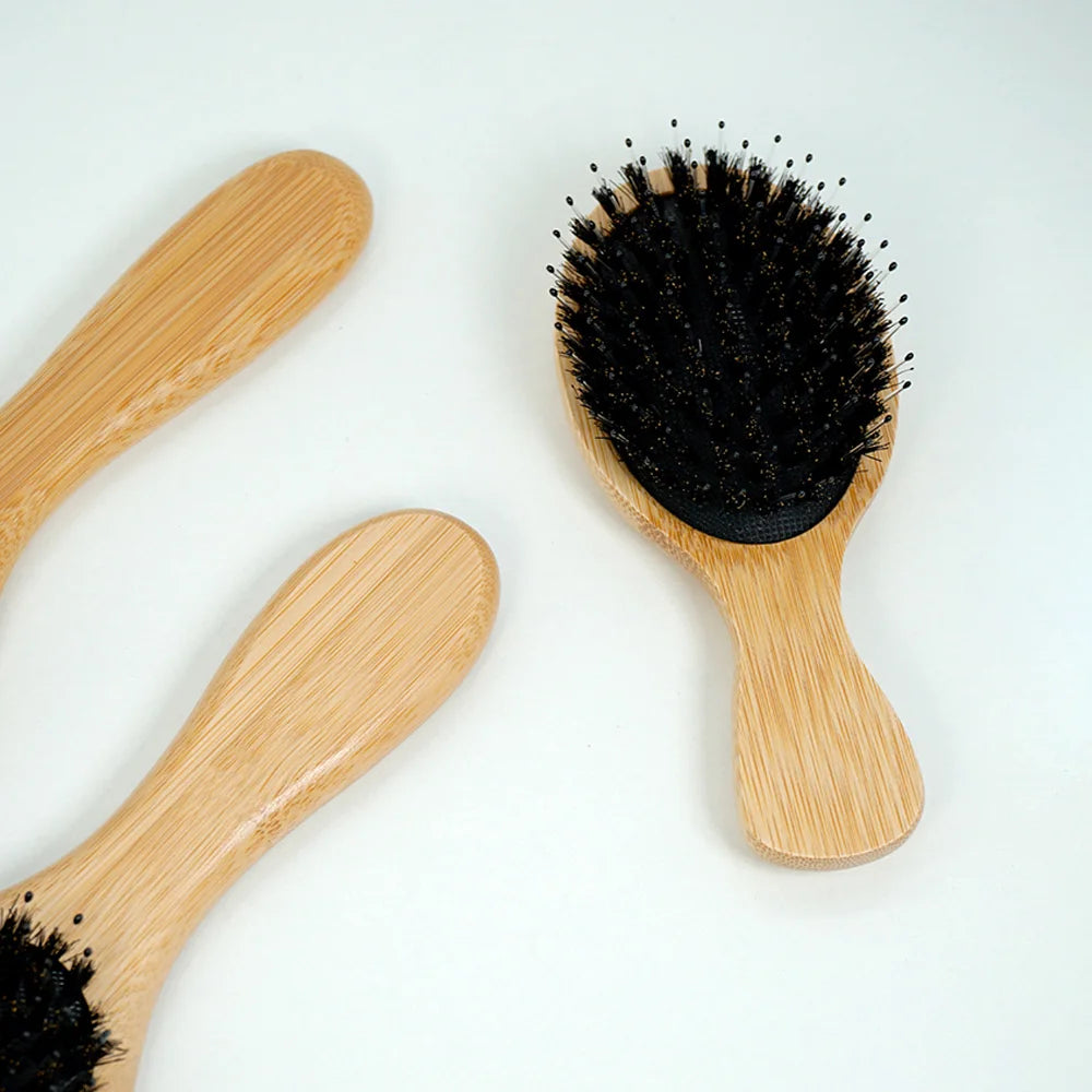 Natural Bamboo Hair Brush – Boar Bristle & Wooden Air Cushion Comb | Eco-Friendly Detangler for Smooth & Healthy Hair