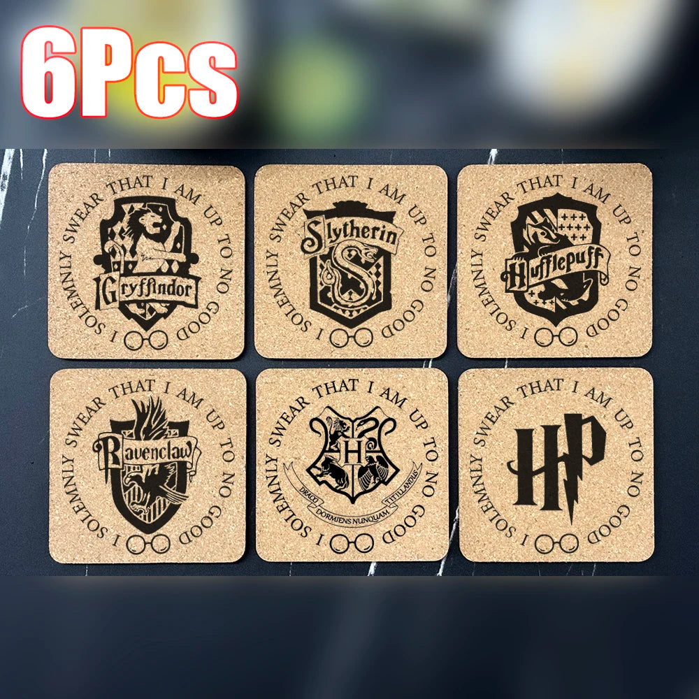 Harry Potter-Themed Cork Coasters – Eco-Friendly Hogwarts Drink Mats (Set of 6)