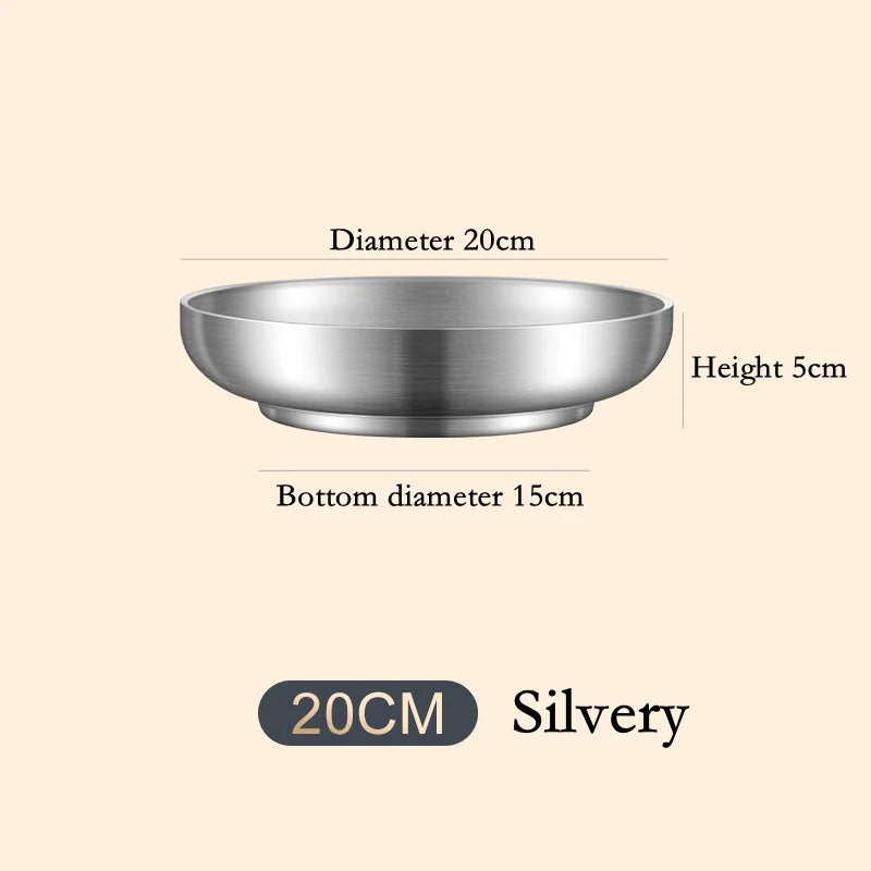 Eco-Friendly 304 Stainless Steel Double Layer Dishes Tray | Anti-Scalding Steak Plate | Fruit Plate & Tableware