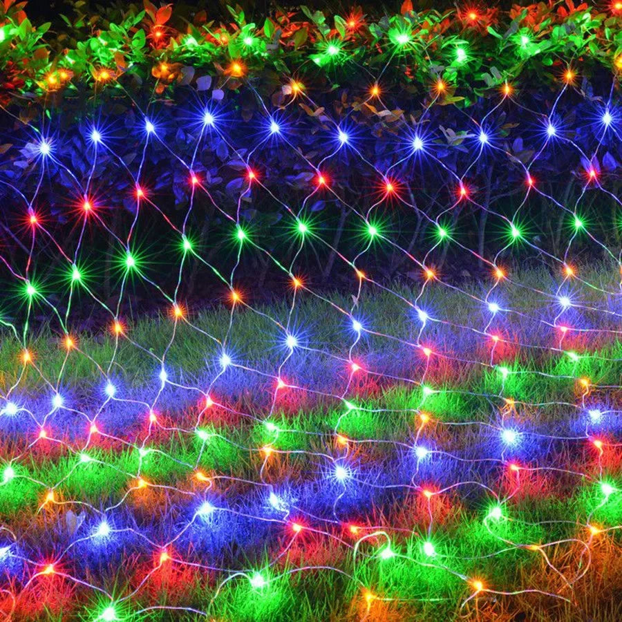 Solar LED Net Mesh String Lights - 8 Modes, Waterproof Christmas Garland for Holiday Decor, Wedding & Party Lights, 20m, Multicolor, Warm White, Blue