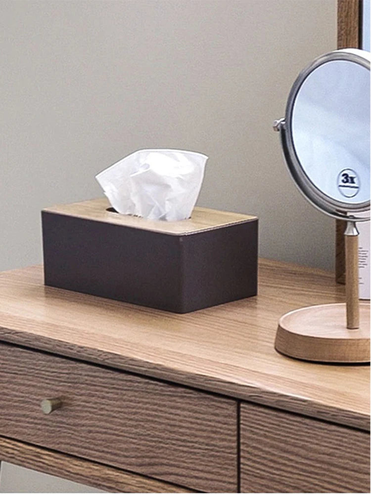 Stylish Tissue Box with Bamboo Cover – Elegant Napkin Holder for Home & Hotel Décor