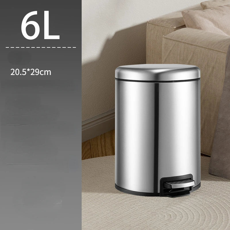 6L Stainless Steel Trash Can – Eco-Friendly Foot Pedal Bin with Soft-Close Lid