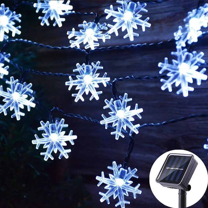 Solar Powered Snowflake LED String Lights - Waterproof & Eco-Friendly Outdoor Holiday Lights, 8 Hours of Illumination | Perfect for Garden, Patio, Christmas & Party Décor