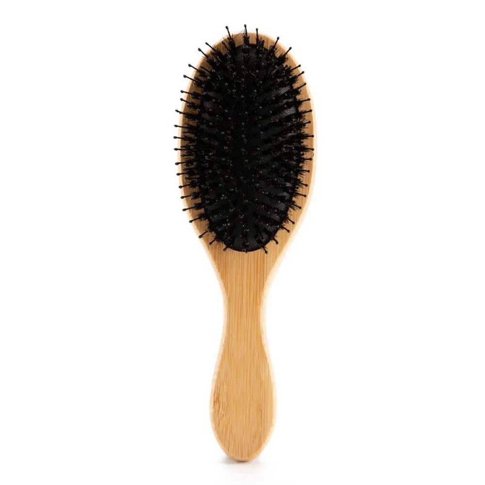 Natural Bamboo Hair Brush – Boar Bristle & Wooden Air Cushion Comb | Eco-Friendly Detangler for Smooth & Healthy Hair