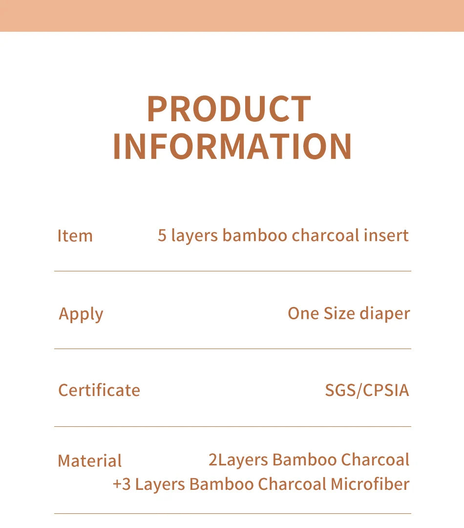 HappyFlute 5-Layer Bamboo Charcoal Insert – Reusable Absorbent Baby Nappy Diaper for Cloth Diapers