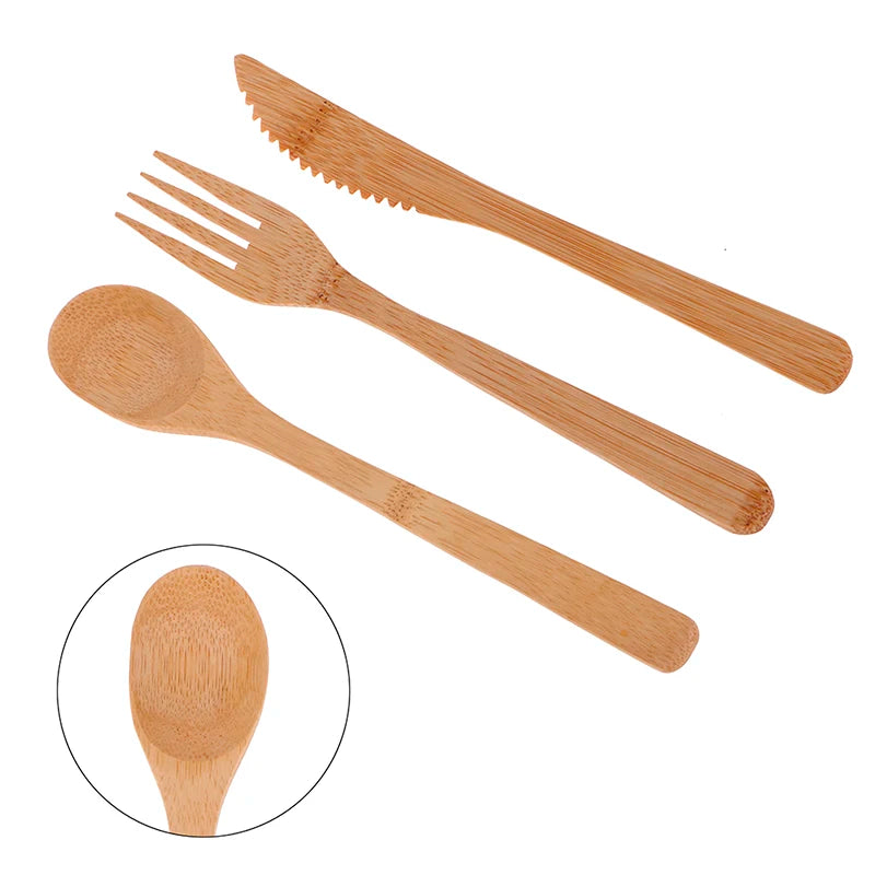 Eco-Friendly Bamboo Travel Cutlery Set | Reusable Fork, Knife & Spoon - Sustainable Wooden Utensils for On-the-Go