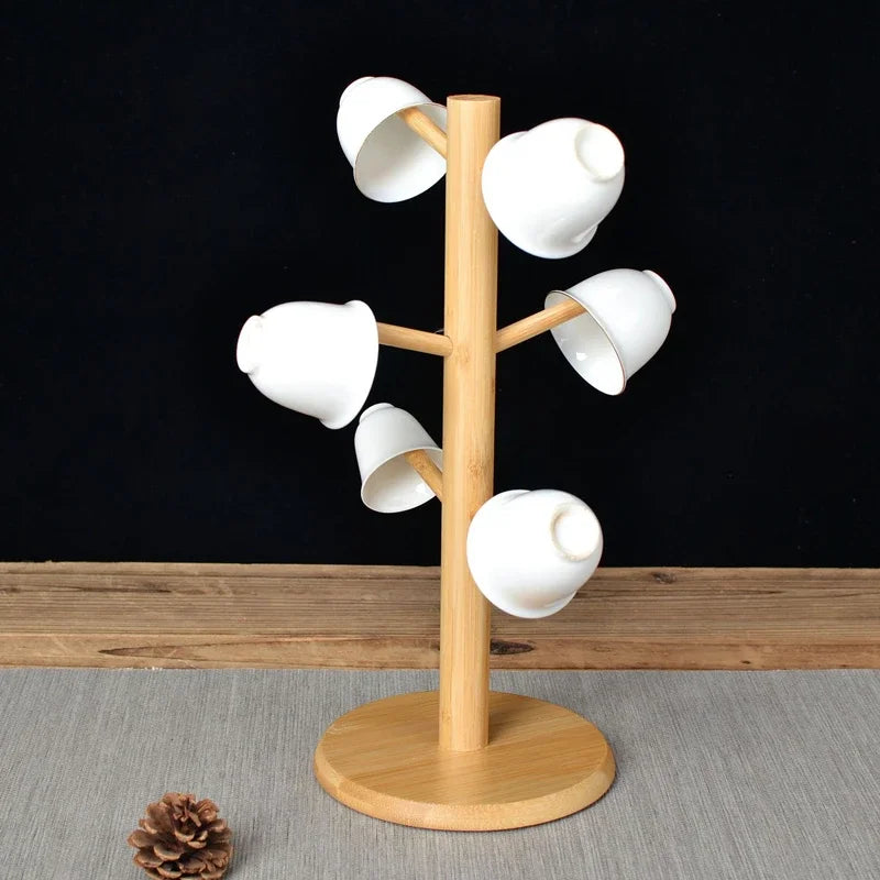 Bamboo Mug Holder Stand | 3-Tier Tree-Shaped Cup Rack with 6 Hooks | Eco-Friendly Coffee & Tea Cup Storage