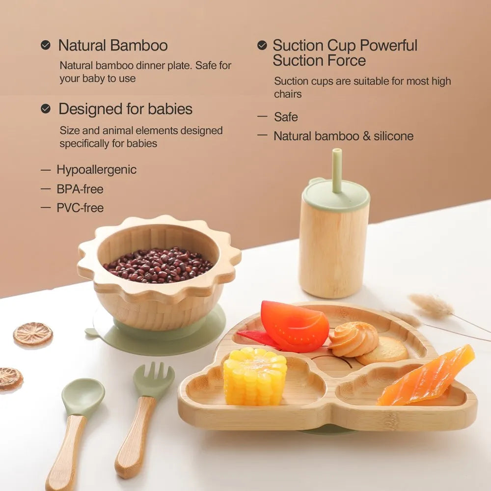 Eco-Friendly Baby Bamboo Dinnerware Set | Non-Toxic | Suction Base | Safe Feeding Essentials