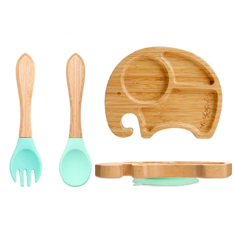 Eco-Friendly Baby Bamboo Plate Set | Non-Slip Suction | Cute Cartoon Design for Self-Feeding