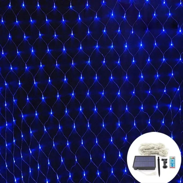 Solar LED Net Mesh String Lights - 8 Modes, Waterproof Christmas Garland for Holiday Decor, Wedding & Party Lights, 20m, Multicolor, Warm White, Blue