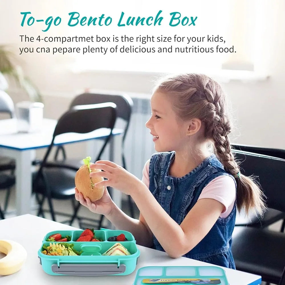 Eco-Friendly 1000ml Leakproof Bento Lunch Box | Microwave Safe with Spoon & Chopsticks | Food Grade PP | Thermal Insulation | 4 Compartment Design | Reusable Lunch Container