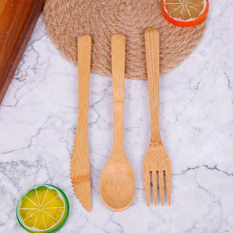 Eco-Friendly Bamboo Travel Cutlery Set | Reusable Fork, Knife & Spoon - Sustainable Wooden Utensils for On-the-Go