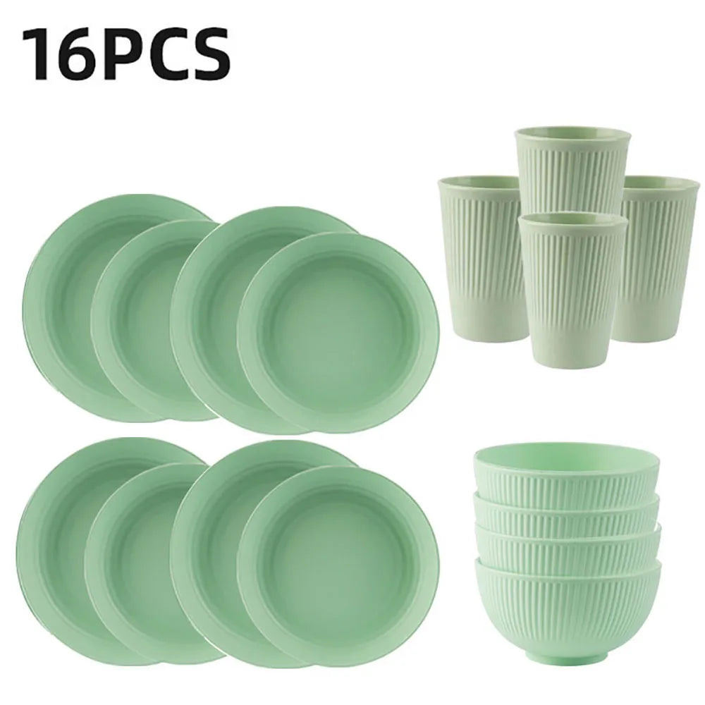 Wheat Straw Dinnerware Set | Eco-Friendly 4Pcs/16Pcs Ramen Bowl, Plates & Dishes Set | Sustainable Tableware for Home, Party, Camping & Restaurants