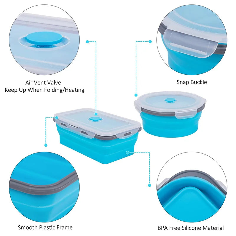 Collapsible Silicone Lunch Box – Eco-Friendly, Leakproof, Microwavable & Foldable Meal Prep Storage