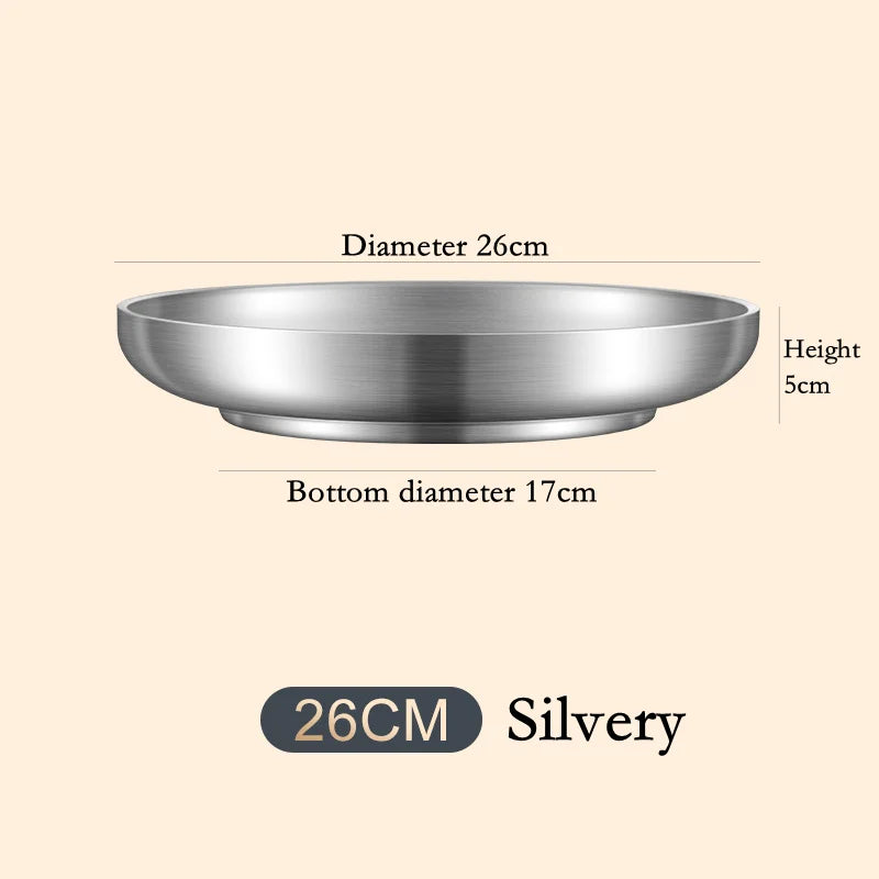 Eco-Friendly 304 Stainless Steel Double Layer Dishes Tray | Anti-Scalding Steak Plate | Fruit Plate & Tableware