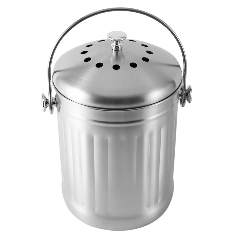 Stainless Steel Kitchen Compost Bin – Odour-Free, Durable & Eco-Friendly with Charcoal Filter (28x18cm)