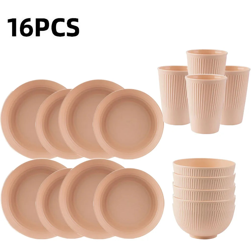 Wheat Straw Dinnerware Set | Eco-Friendly 4Pcs/16Pcs Ramen Bowl, Plates & Dishes Set | Sustainable Tableware for Home, Party, Camping & Restaurants