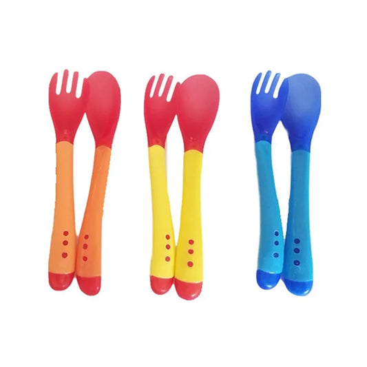 Baby Temperature Sensing Spoon & Fork Set | Soft Silicone | BPA-Free | Safe Self-Feeding