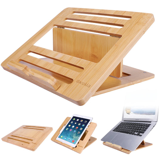 Eco-Friendly Bamboo Laptop Stand – Foldable, Adjustable Multi-Angle Holder for MacBook, iPad, and More