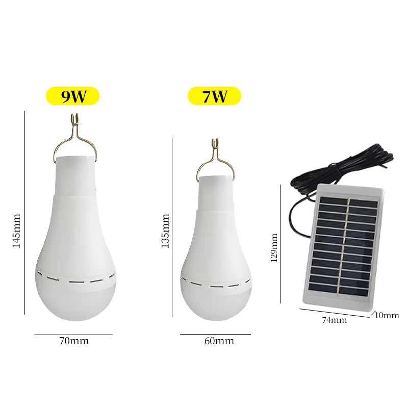 LED Solar Bulb Light – Outdoor Solar Lamp with Dimmable Brightness, Remote Control, Emergency SOS, Waterproof, Portable Camping Lantern & Power Bank