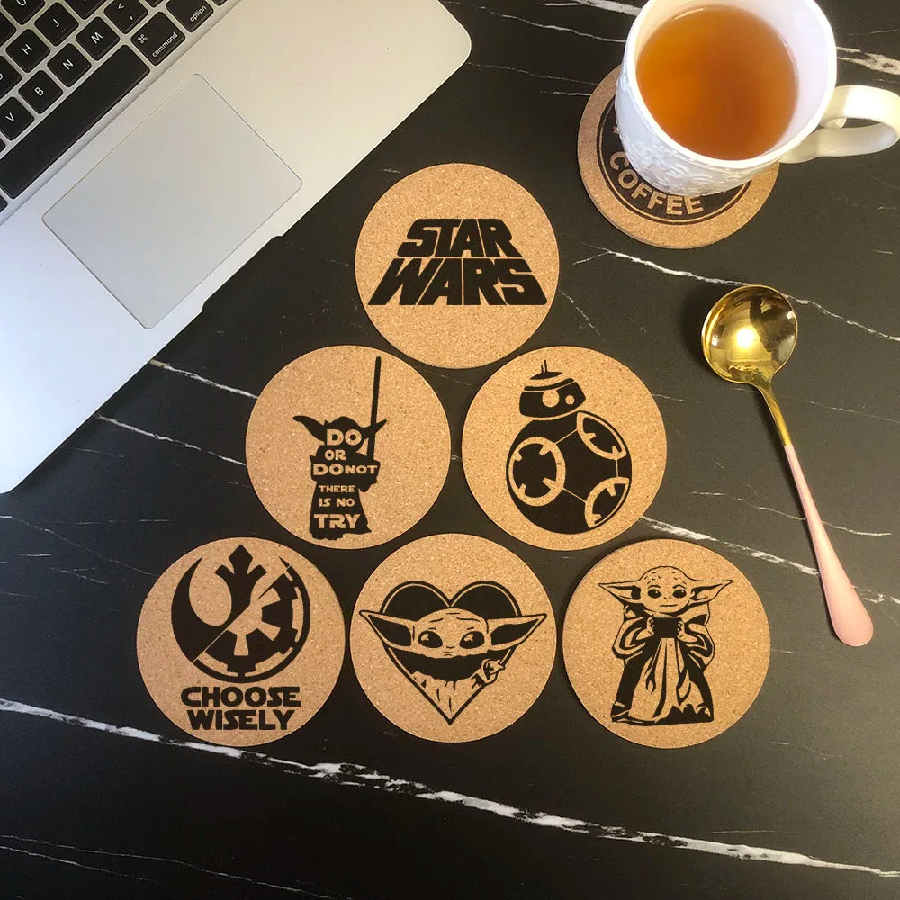 Star Wars Engraved Cork Coasters – Eco-Friendly Drink Mats for Coffee & Tea (Set of 2)