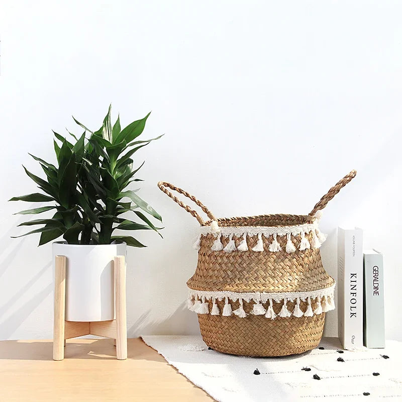 Handmade Wicker & Seagrass Storage Basket – Eco-Friendly, Foldable & Multi-Purpose