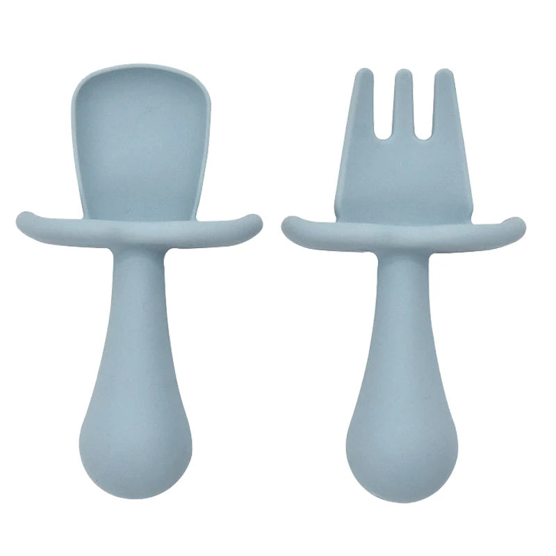 2PCS Silicone Baby Learning Spoon Set | BPA-Free Soft Training Utensils for Self-Feeding