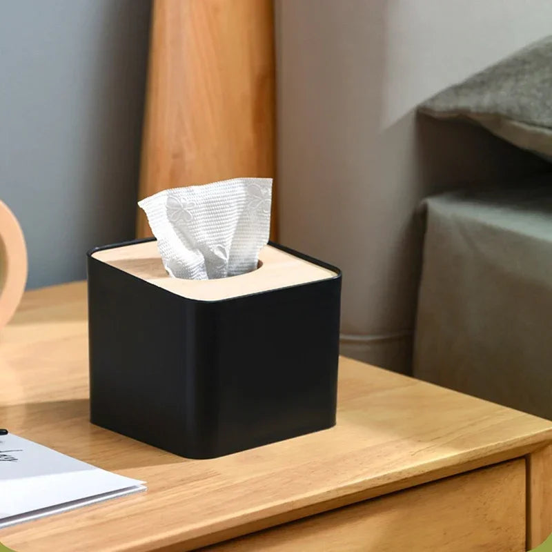 Stylish Tissue Box with Bamboo Cover – Elegant Napkin Holder for Home & Hotel Décor