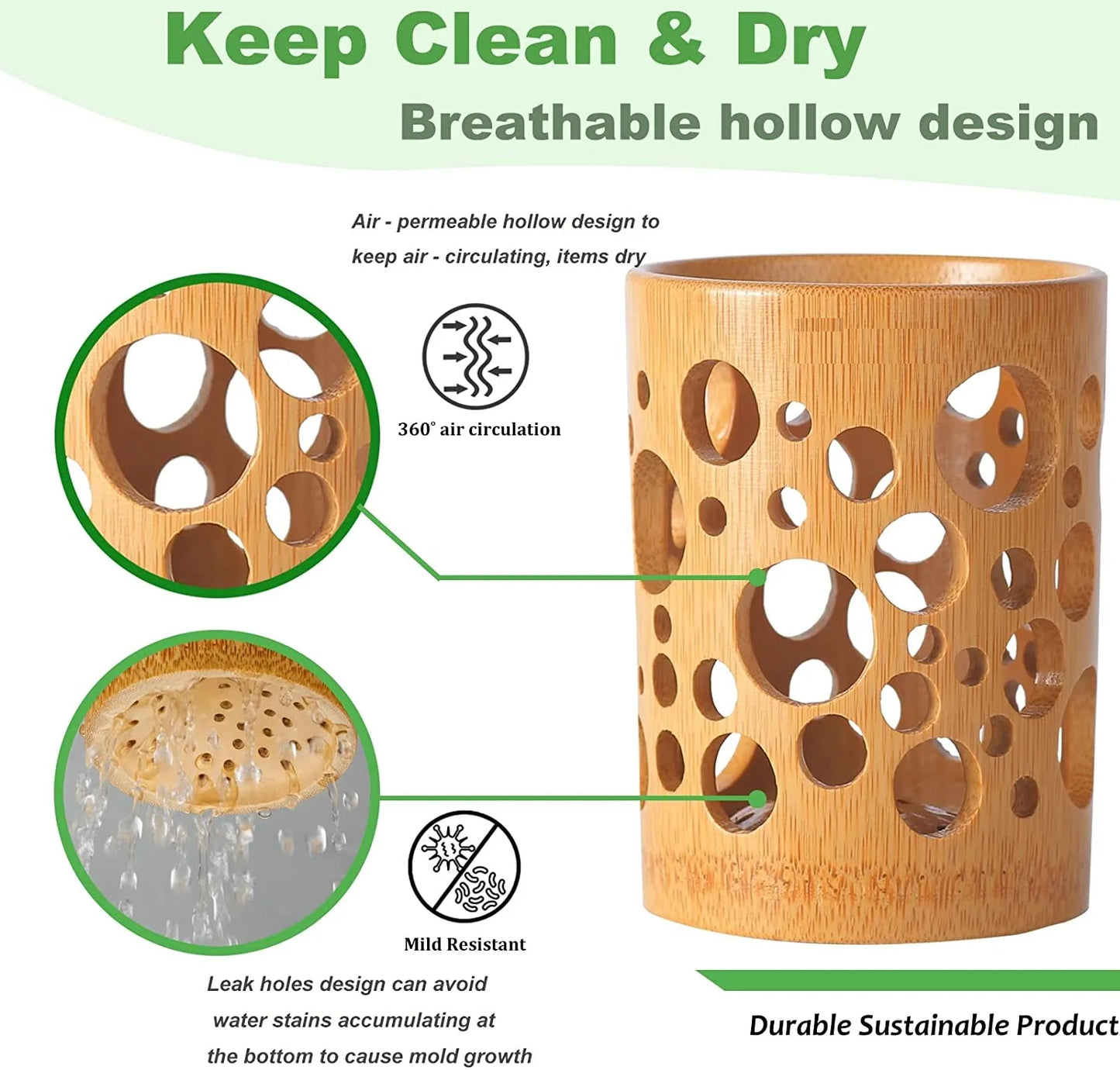 Bamboo Toothbrush Holder Cup | Quick-Dry Toothbrush & Toothpaste Storage | Eco-Friendly, Biodegradable Bathroom Cup