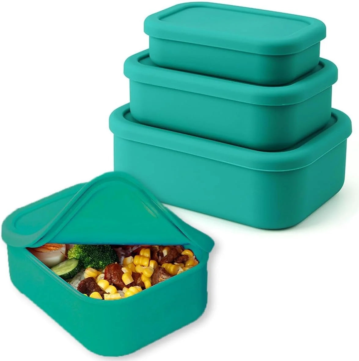 Eco-Friendly 3-Pack Silicone Food Storage Containers | Microwave & Oven Safe | Airtight Bento Lunch Boxes | 100% Food Grade Silicone | Reusable & Long-Lasting