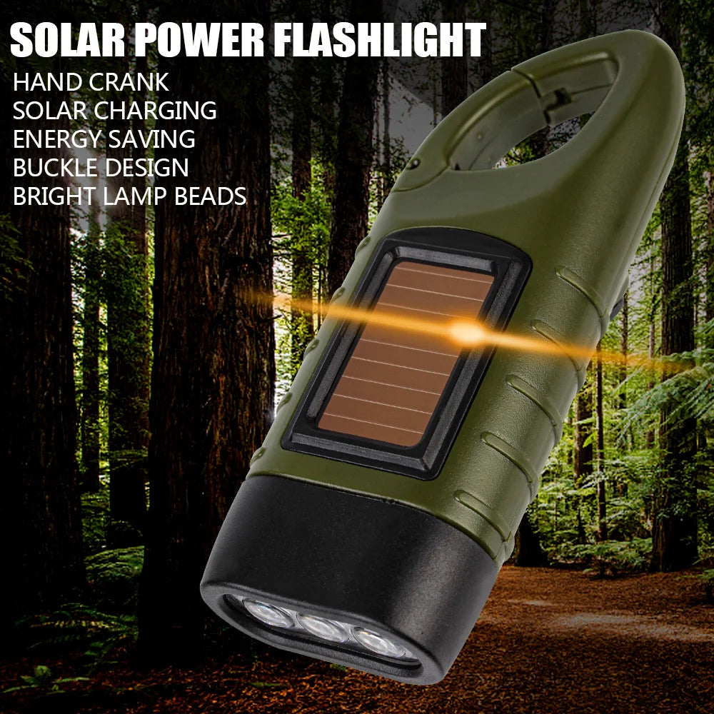 LED Hand Crank Flashlight – 1000 Lumens, Solar & Manual Charging, Waterproof, Self-Defense & Shock-Resistant, 200-500m Lighting Distance