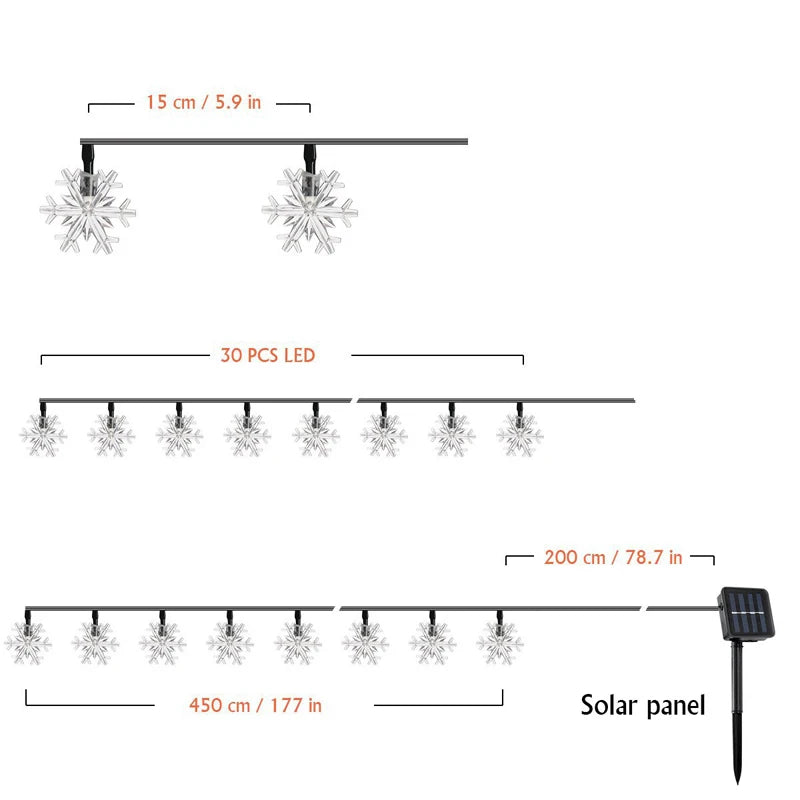 Solar Powered Snowflake LED String Lights - Waterproof & Eco-Friendly Outdoor Holiday Lights, 8 Hours of Illumination | Perfect for Garden, Patio, Christmas & Party Décor