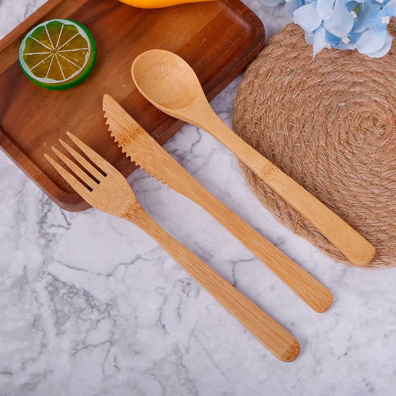 Eco-Friendly Bamboo Travel Cutlery Set | Reusable Fork, Knife & Spoon - Sustainable Wooden Utensils for On-the-Go