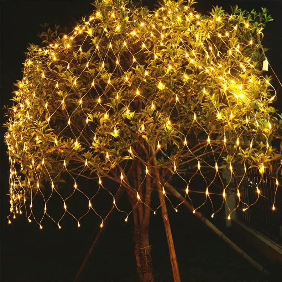 Solar LED Net Mesh String Lights - 8 Modes, Waterproof Christmas Garland for Holiday Decor, Wedding & Party Lights, 20m, Multicolor, Warm White, Blue