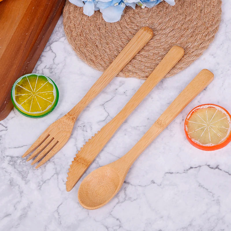 Eco-Friendly Bamboo Travel Cutlery Set | Reusable Fork, Knife & Spoon - Sustainable Wooden Utensils for On-the-Go