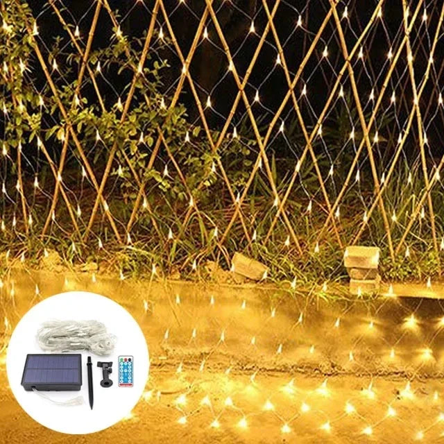 Solar LED Net Mesh String Lights - 8 Modes, Waterproof Christmas Garland for Holiday Decor, Wedding & Party Lights, 20m, Multicolor, Warm White, Blue