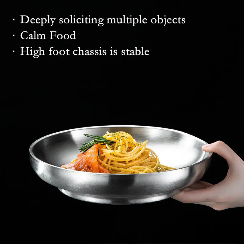 Eco-Friendly 304 Stainless Steel Double Layer Dishes Tray | Anti-Scalding Steak Plate | Fruit Plate & Tableware