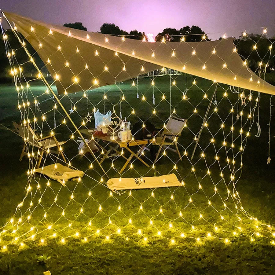 Solar LED Net Mesh String Lights - 8 Modes, Waterproof Christmas Garland for Holiday Decor, Wedding & Party Lights, 20m, Multicolor, Warm White, Blue