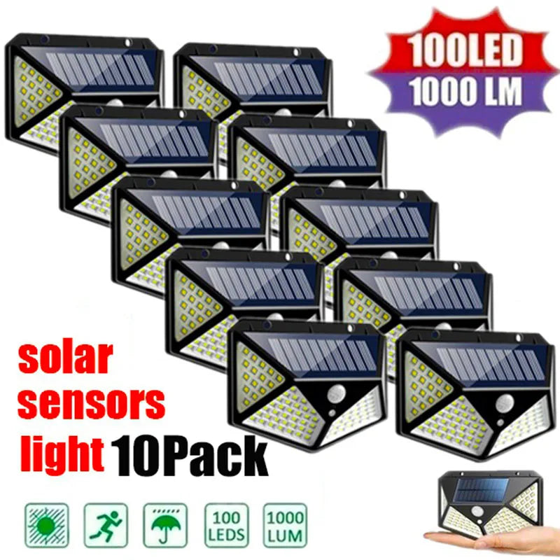 Solar Motion Sensor Light – 100 LED Ultra-Bright Outdoor Security Lamp, Waterproof, with 3 Modes