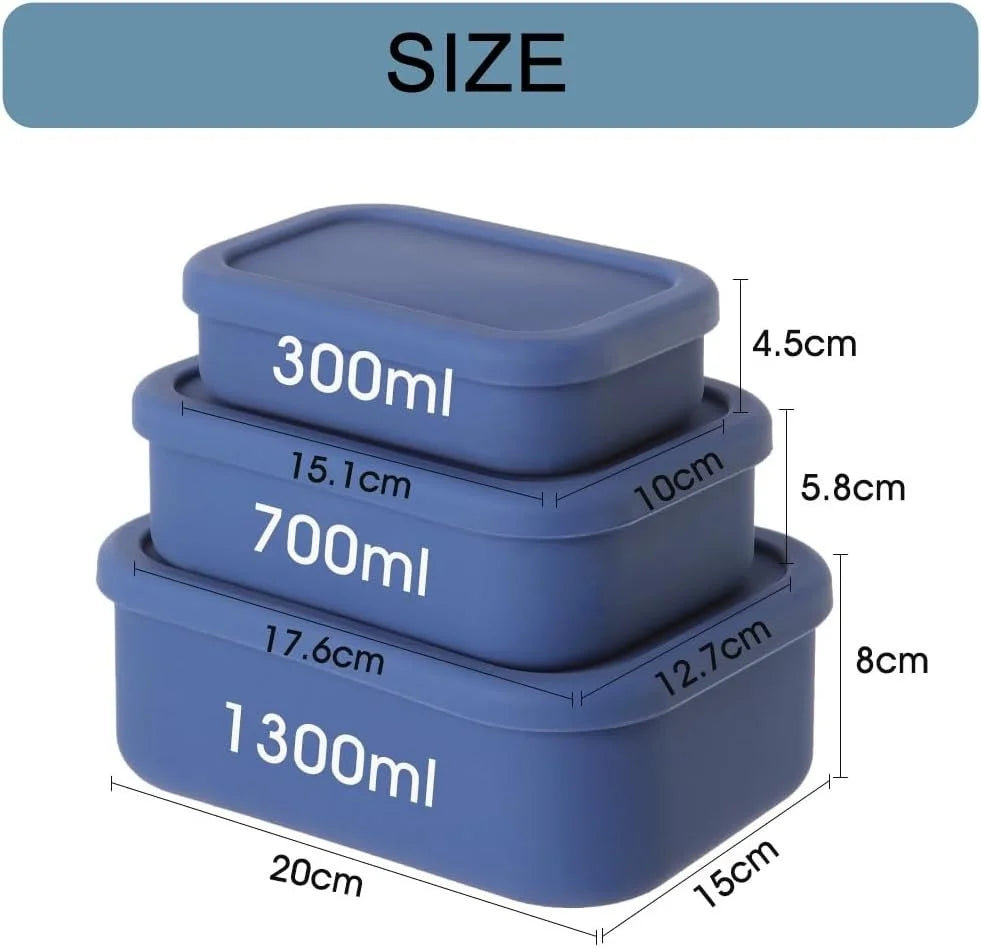 Eco-Friendly 3-Pack Silicone Food Storage Containers | Microwave & Oven Safe | Airtight Bento Lunch Boxes | 100% Food Grade Silicone | Reusable & Long-Lasting