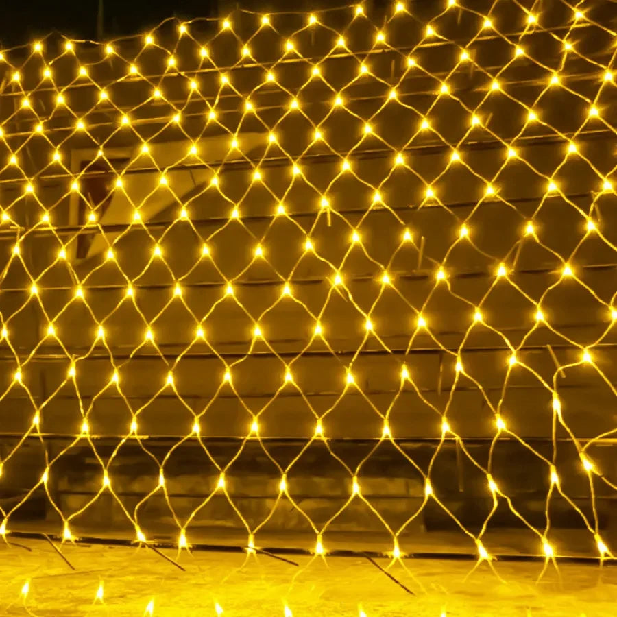 Solar LED Net Mesh String Lights - 8 Modes, Waterproof Christmas Garland for Holiday Decor, Wedding & Party Lights, 20m, Multicolor, Warm White, Blue