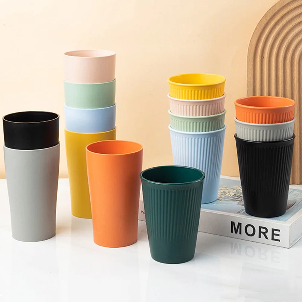 8Pcs Wheat Straw Coffee & Water Cups – Eco-Friendly Reusable Plastic Mugs for Home & Travel