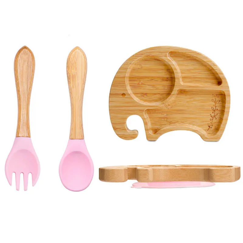 Eco-Friendly Baby Bamboo Plate Set | Non-Slip Suction | Cute Cartoon Design for Self-Feeding