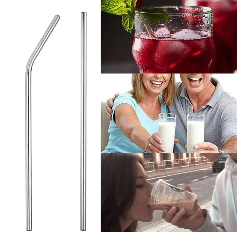 6PCS Reusable Stainless Steel Straws | 304 Metal Drinking Straws | Straight & Bent with Cleaning Brush & Case | Eco-Friendly Bar & Party Accessory