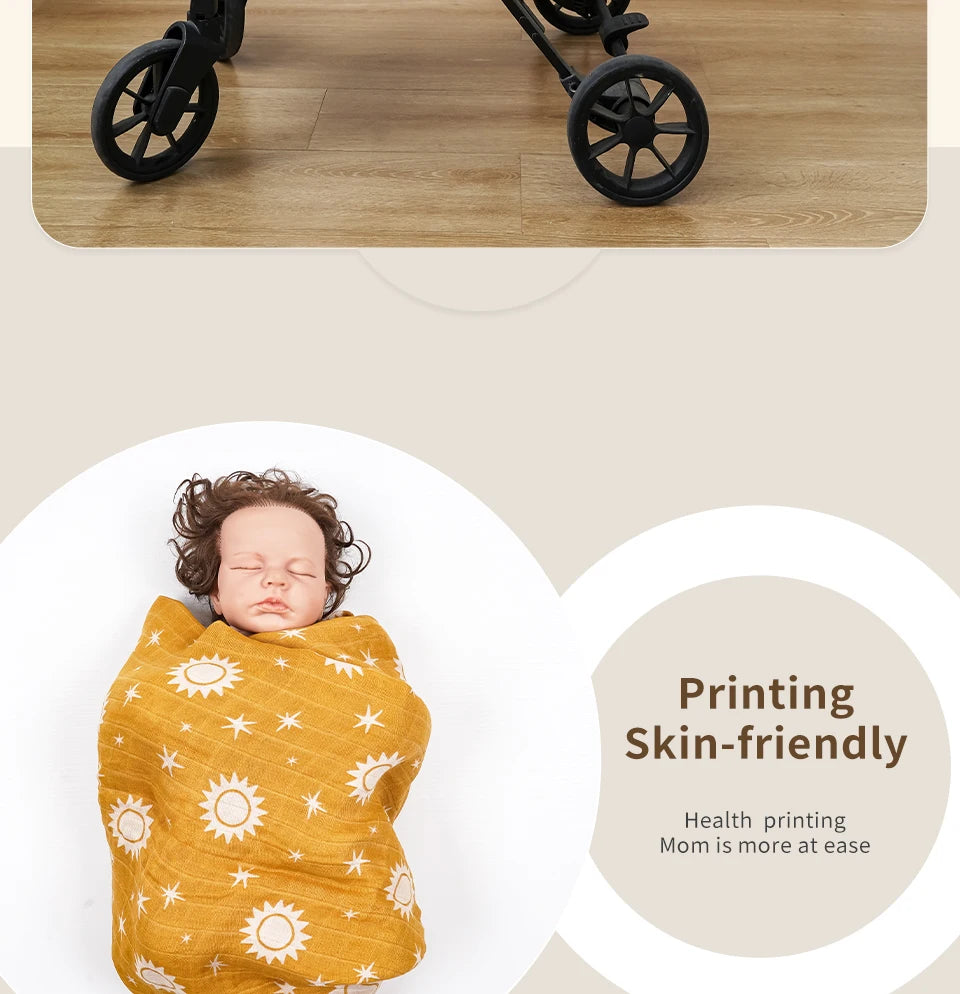 Muslin Swaddle - Soft & Breathable Bamboo Cotton Blanket (120x110 cm) | Newborn Wrap & Stroller Cover