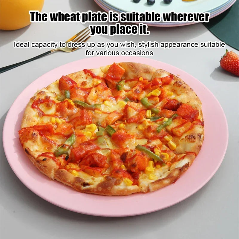 25cm Wheat Straw Pizza Tray | Unbreakable & Reusable Plastic Dinner Plate | Eco-Friendly Tableware for Pasta, Steak & More