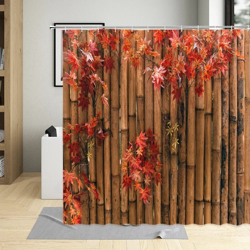 Bamboo Pattern Waterproof Shower Curtain – Mold proof & Eco-Friendly with Hooks