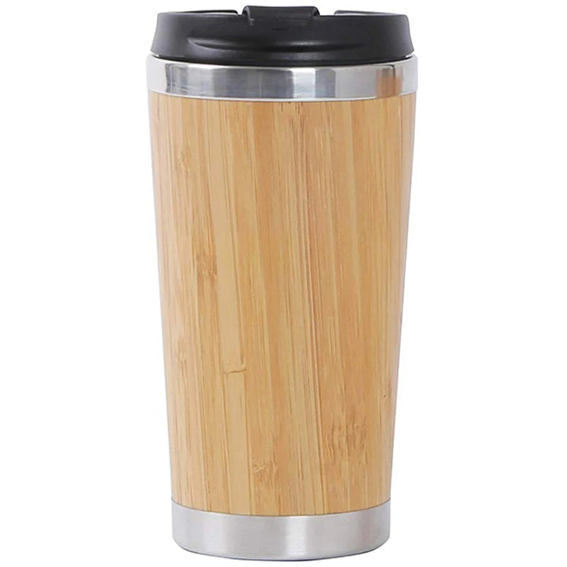 450ml Bamboo Stainless Steel Travel Mug | Eco-Friendly Reusable Coffee Cup with Leak-Resistant Lid